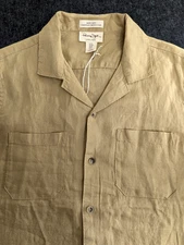 NWT Panama Jack Shirt 100% Linen Men M Brown S/S Camp Collar European Grown Flax