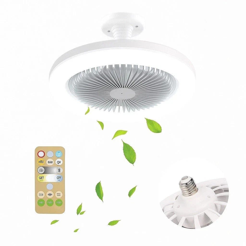 Ventilatore Da Soffitto Con Luce LED E27 E Telecomando | Plafoniera Dimmerabile 30W Con 3 Velocità E Timer | Bianco, Design Moderno - 3