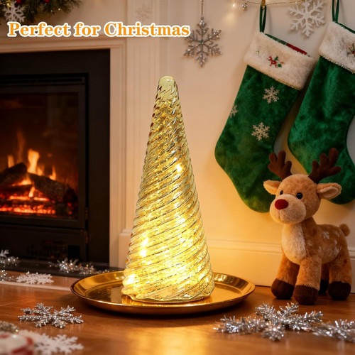 Glass Christmas Tree Decorations Indoor, Mercury LED Light Spiral Type