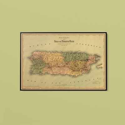 Vintage Maps - Puerto Rico - Art Print on Paper or Canvas