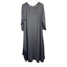 Eileen Fisher Size 2X 100% Organic Linen Maxi Midi Dress Gray Black Lagenlook
