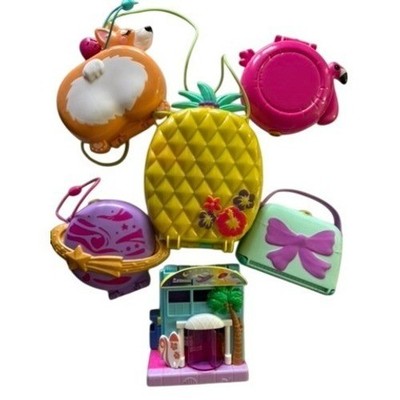 Polly Pocket Compacts 6pc Bundle Pineapple Flamingo Corgi Saturn