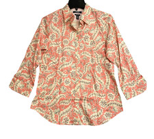 Chaps Women's S  Floral Button-Down Dress Shirt  3/4 Sleeve B1069