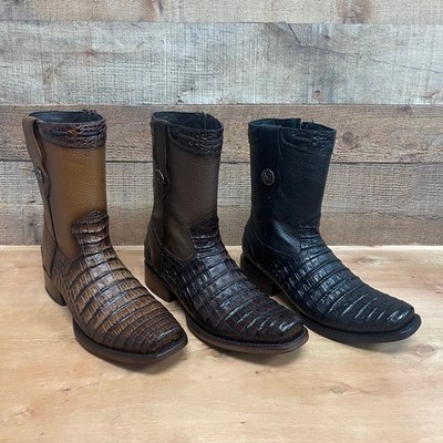 Men's Wester Cowboy Side Zipper Leather with Cayman Print Dubai Toe Boots 265