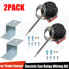2set Electric Radiator Fan 0-120 Thermostat Switch Temperature Control Probe Kit