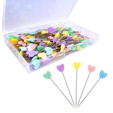 200pcs Sewing Pins Flat Head Straight Pins, 0.39 inch, 2.16 Inch, Peach Heart