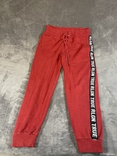 True Religion Pants Mens Medium M Red Black Logo Jogger Sweatpants Side Tapered