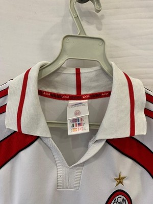 Vtg AC Milan Away Jersey 2002-2003 Adidas Opel White Soccer Shirt