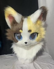 Fursuit Long haired Dog Fox Mascot Party Halloween Fur Cosplay head 