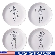 Halloween Skeleton Appetizer Plates 4Pack Ceramic Microwave Safe Dishware New