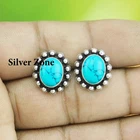 Turquoise Gemstone 925 sterling silver handmade jewelry Stud Earrings