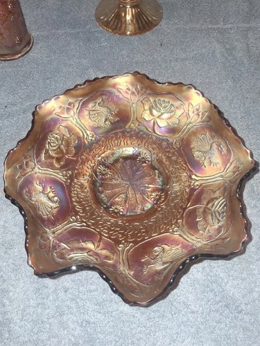 Antique beautiful  Carnival Glass FENTON ELECTRIC Marigold Dragon & Lotus  Bowl