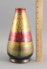 Antique WELLER LASA American Art Pottery Hand Painted Iridescent Landscape Vase