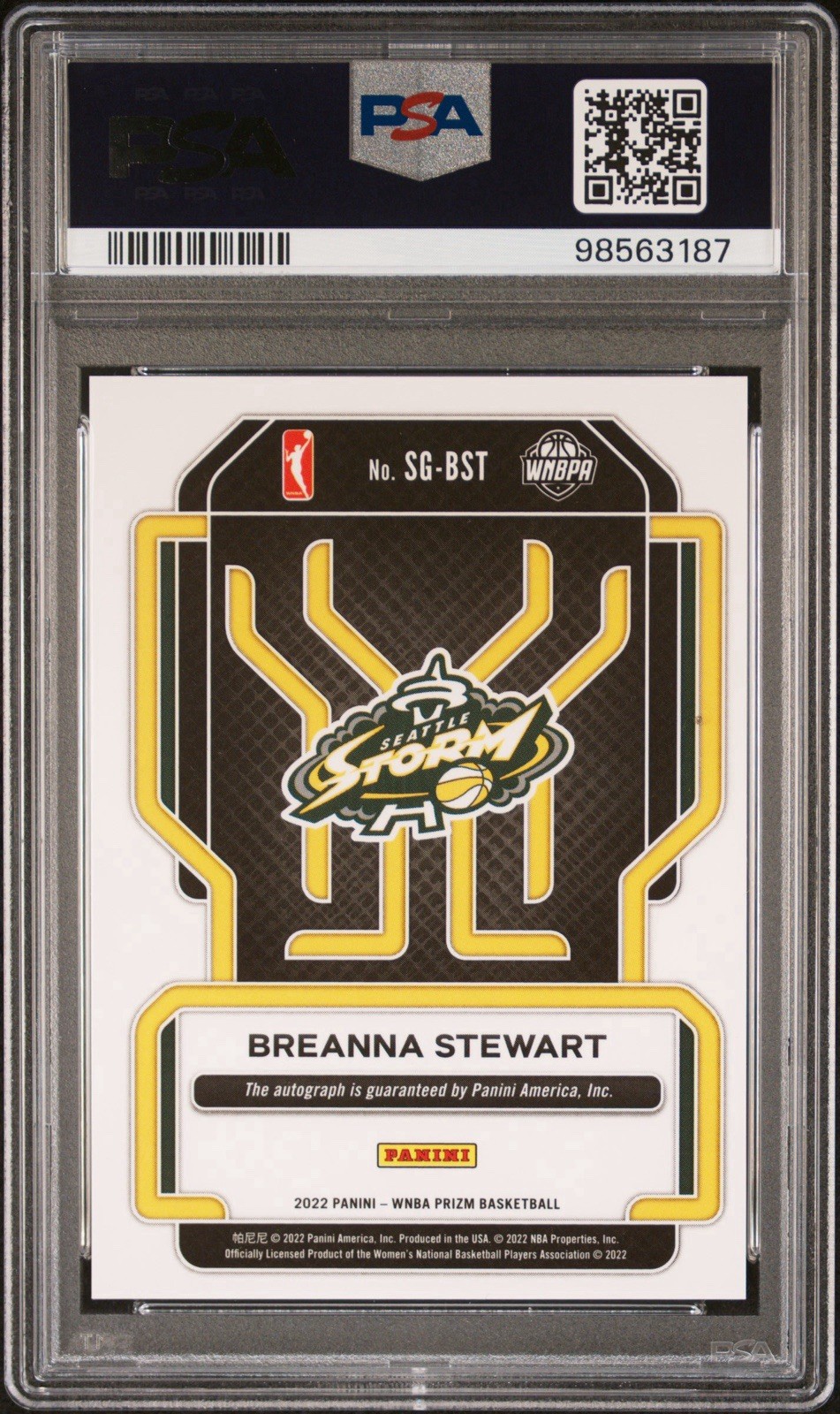 2022 Panini Prizm WNBA Breanna Stewart Signatures Auto Pop 3 PSA 10 SG-BST view 2