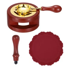 Wax Stamp Seal Kit Sealing Warmer Melting Spoon Pad Handle, Dark Red