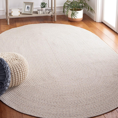 Handmade 6' x 9' Oval Washable Braided Rug - Ivory & Light Grey, Reversible