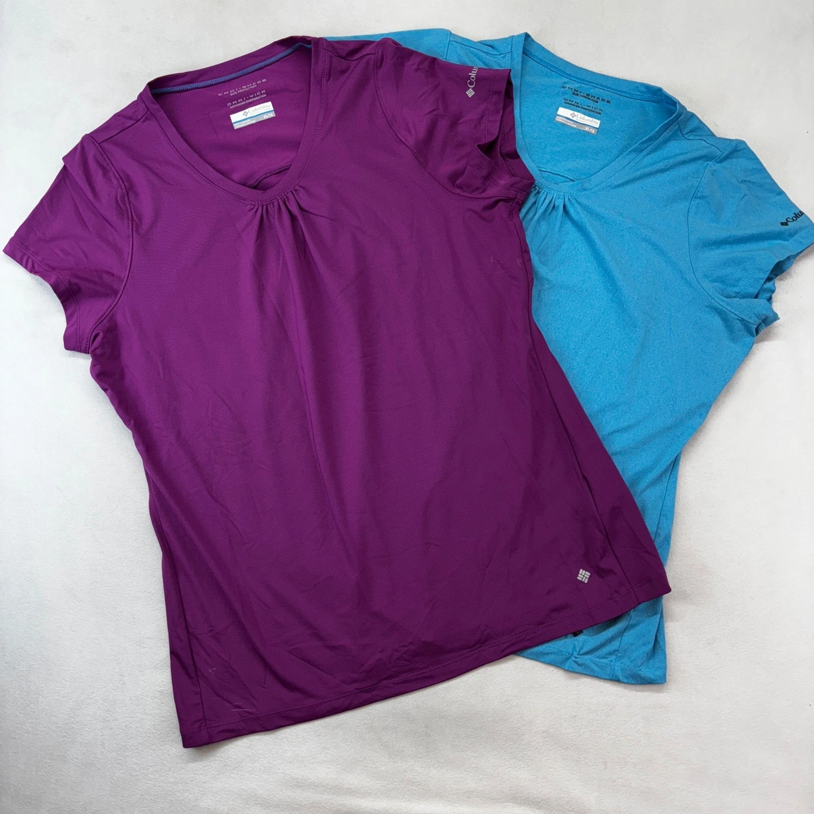 Columbia T-Shirt Women XL Purple Blue Omni-Wick Sun Protection 2 Pack Bundle
