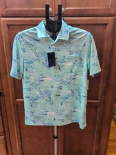 NWT Mens Izod Saltwater Classic Short Sleeve Tropical Print Polo Shirt Small