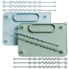 2 Pack Baby Silicone Mat, with Suction Base and 8 Stretchable Green Blue