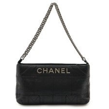 Chanel Leather Chocobar Logo Chain Bag Women Black One Size