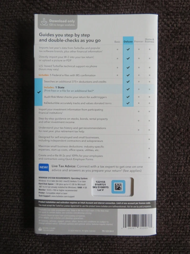 2024 Intuit Turbotax Deluxe Federal State Windows Mac From Staples - Image 2 of 4