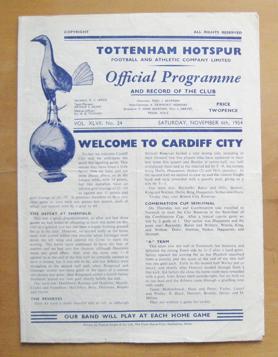 Programme Foot Tottenham Vs Blackpool – Saison 1954/55, Bon état