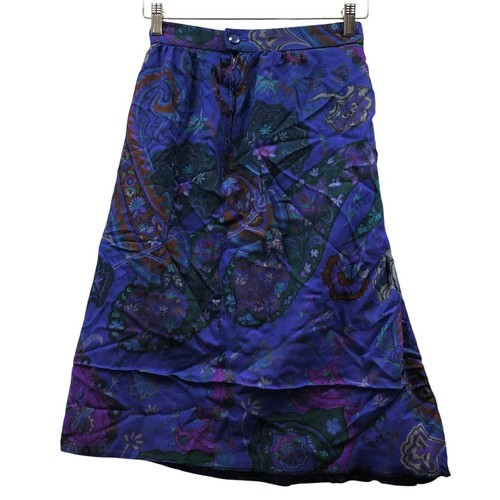 Lanvin, Vintage Lanvin Skirt Dress Women's Size 38 Floral Midi Zip Blue Wool Silk