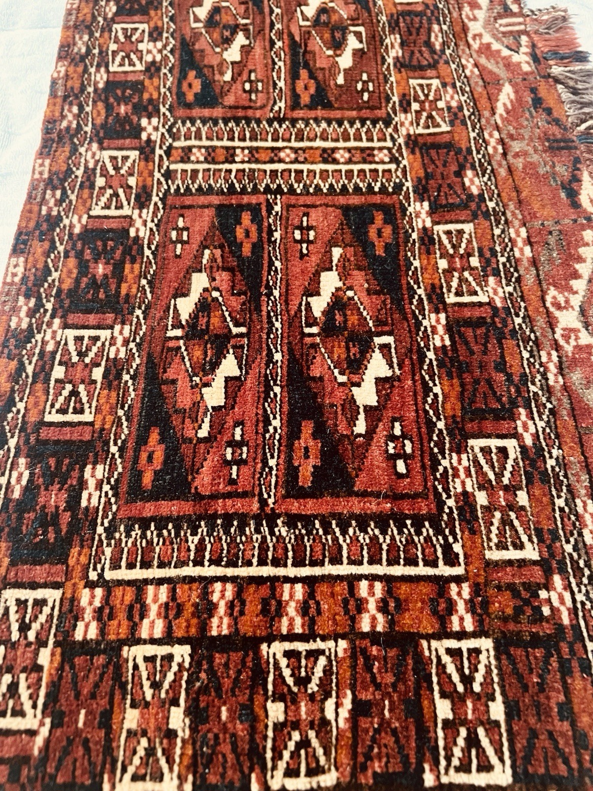 Russian Geometric Runner Rug Brown Red White Black 196 x 103 cm Rectangle