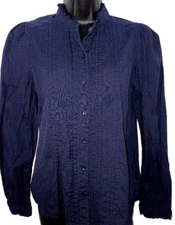 Lucky Brand Women’s Top Long Sleeve Ruffle Mock Collar Pleated Size Small EUC 