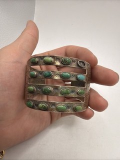 Vtg Desert Gem Native American Sterling Silver Turquoise Cuff Bracelet! 48 Grams