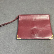   CARTIER CLUTCH BAG - RED BORDEAUX BURGUNDY LEATHER W/ GOLD HARDWARE  