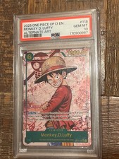 Monkey D. Luffy OP13-118 PSA 10 2025 One Piece Carrying on His Will SEC Alt Art 