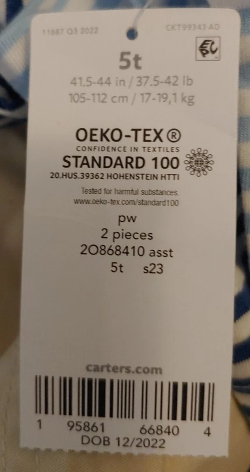 Carter's Boy Two-piece Shorts & Shirt Set. Blue stripe/ Khaki. NWT. Sz 5T. B40 - Image 4 of 4