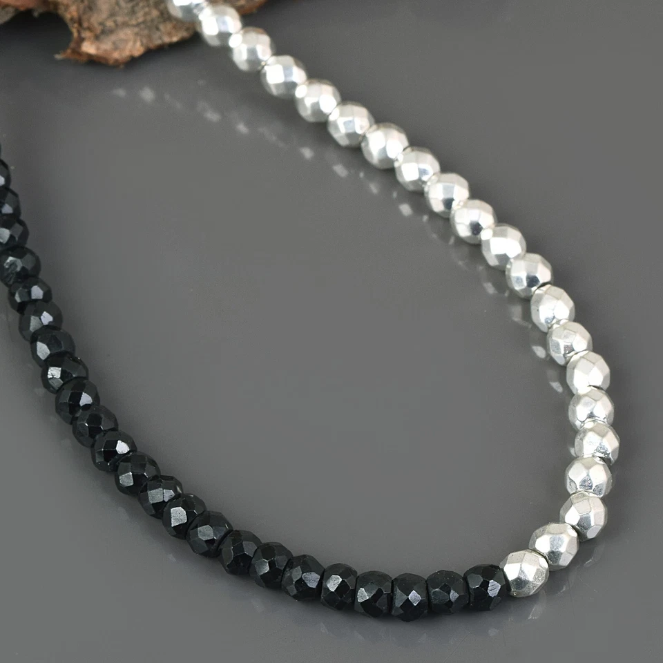 Collana In Argento 925 Con Perle Di Pirite Naturale E Spinello Nero Da 4Mm 18" - Immagine 4 di 4