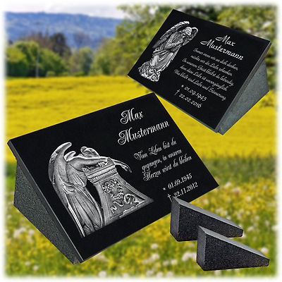 Grabstein, Grabplatte, Grabmal Granit mit Inschrift Gravur + Stützen 30x20x1 cm