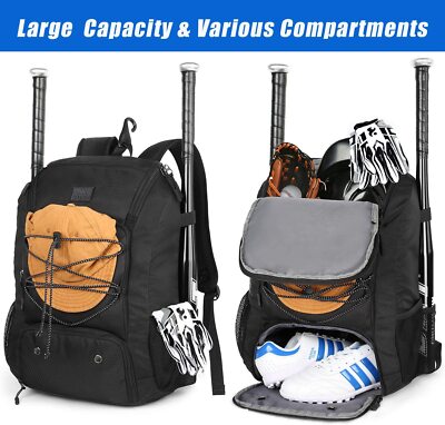 Baseball Backpack Softball Bat Bag With Shoes Compartment For Youth Boys Adults
