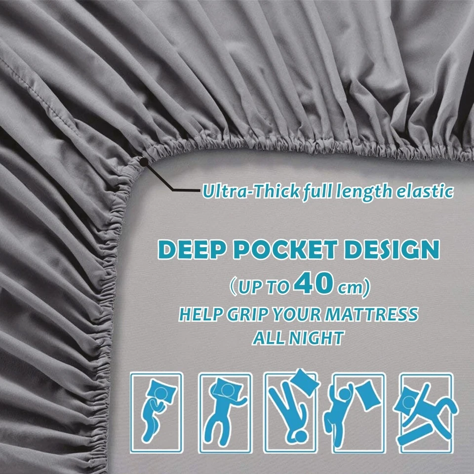 2200TC Hotel Soft 4Pcs Flat Fitted Sheet Set Single/KS/Double/Queen/King/SK Bed - image 2 of 4