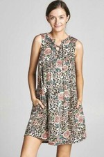 Leopard Floral Lace Up Sleeveless Dress With Pockets