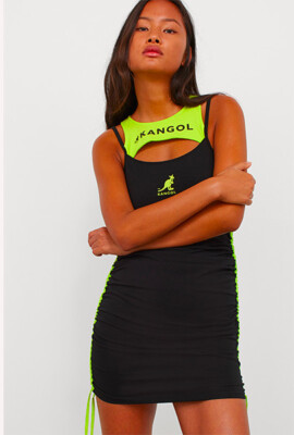 Kangol x H&M hm - Black Green Bodycon Dress Size M NEW Y2k Sporty Tiktok Chic