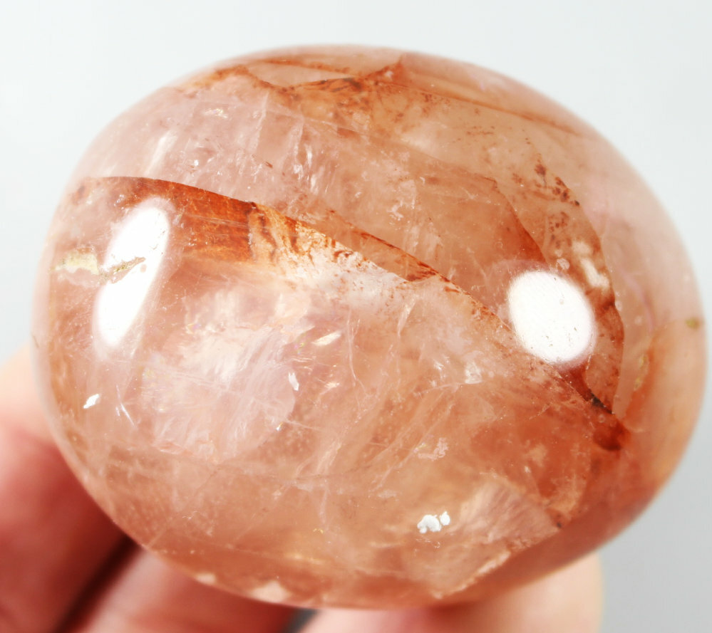 Natural RED FIRE QUARTZ Hematoid Polished Crystal Palm Stone Healing Madagascar