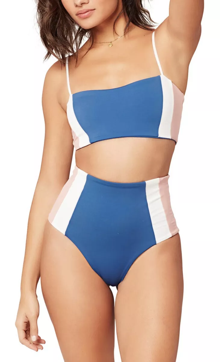L SPACE 2 PIECE REBEL BANDEAU TOP PORTIA GIRL HIGH WAIST BIKINI