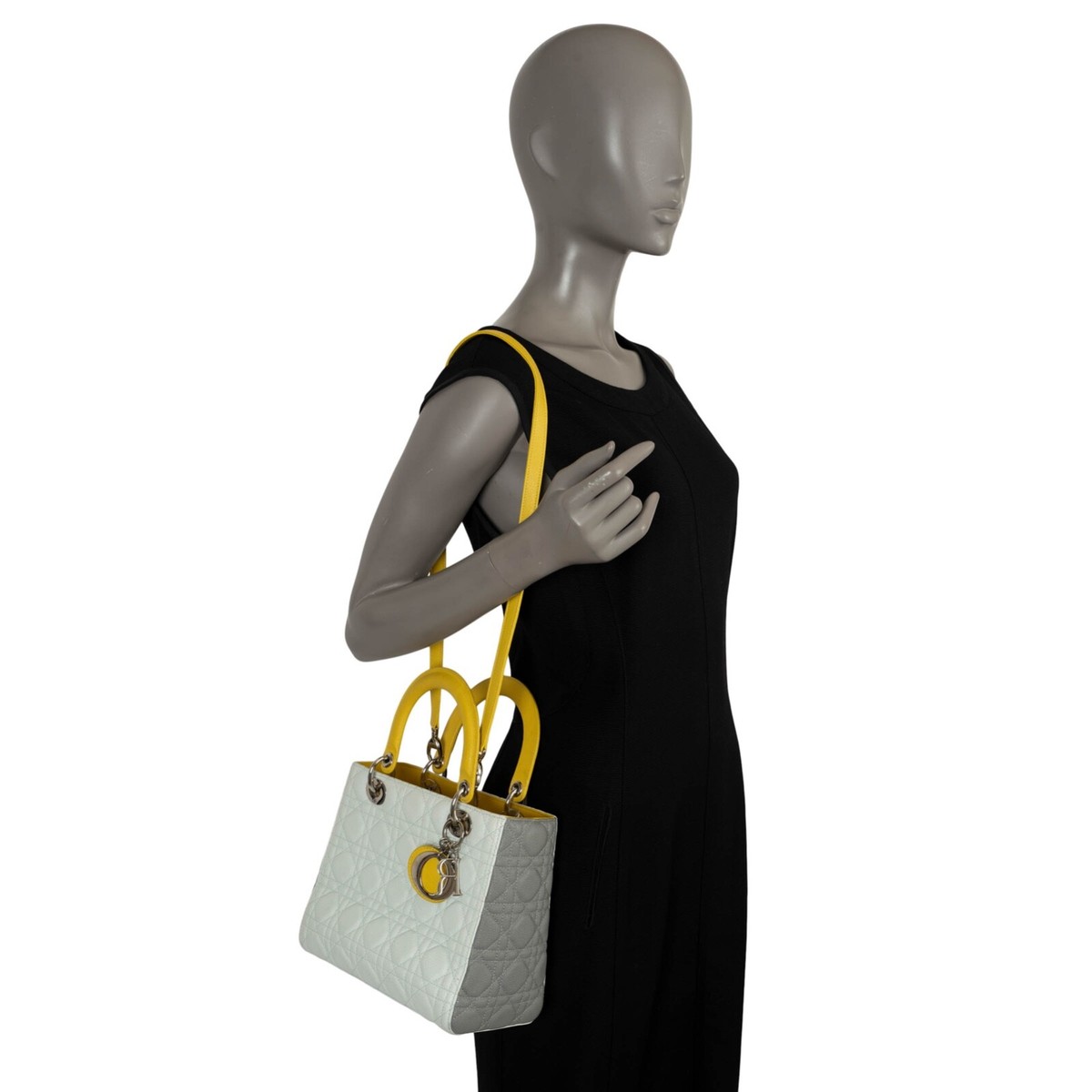 70121 auth CHRISTIAN DIOR blue yellow grey 2015 TRI-COLOR LADY