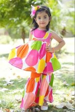 Printed Kids Modern Elegant Girls Kurta Suit Set with sharara Kurti Sharara