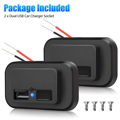 2PCS Outlet Waterproof 12V-24V 4.8A Dual USB Port Car Fast Charger Socket Power