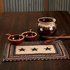 Colonial Star Jute Rectangle Placemat 12x18 Americana Country Natural Black Red