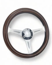 14" Slotted 3 Spoke Steering Wheel Dark Wood Mahogany Grip,6 Hole Chevy Ford GMC
