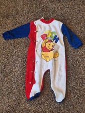Vintage Walt Disney Winnie The Pooh One Piece Footed Sleeper Pajamas Snap Red Bl