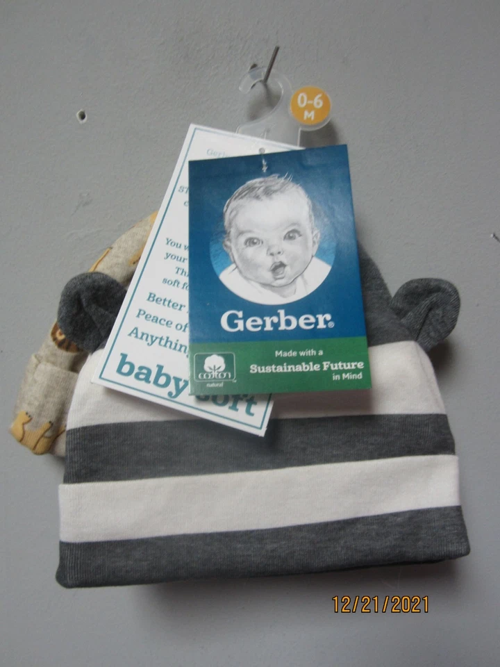 Gorras Gerber Bebé Niño 3 Piezas Gris León Talla 0-6M Foto 2 de 3