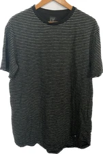 Ninth Hall Mens Short Sleeve Tall Long Shirt Black Striped Cotton Blend Large