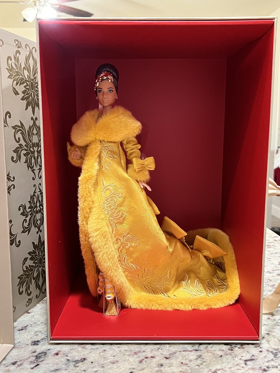Barbie Platinum Signature Guo Pei Barbie Doll Wearing Golden-Yellow Gown  HBX99